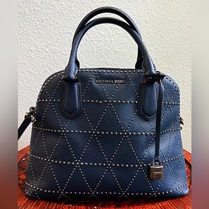 Michael Kors Navy Blue Leather Adele Studded Dome Satchel